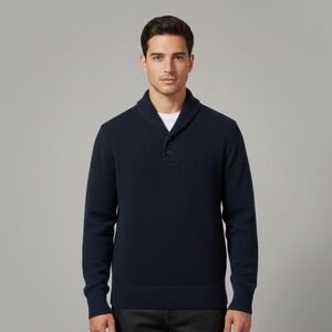 J. Crew Mens Black Shawl Collar Button Up 100% Lambs Wool Sweater M